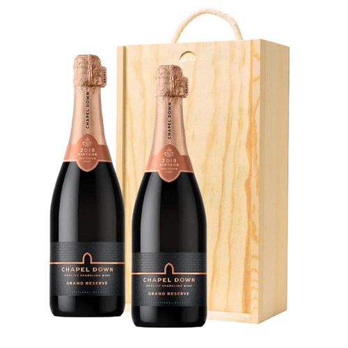 Chapel Down Grand Reserve Brut English Sparkling 75cl Double Pine Wooden Gift Boxed (2x75cl)